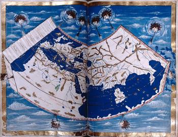 Ptolemy, Geographia. Folios 56 verso–57 recto (Part II, pages 2 and 3), World Map Manuscript, Florence ca. 1460. 