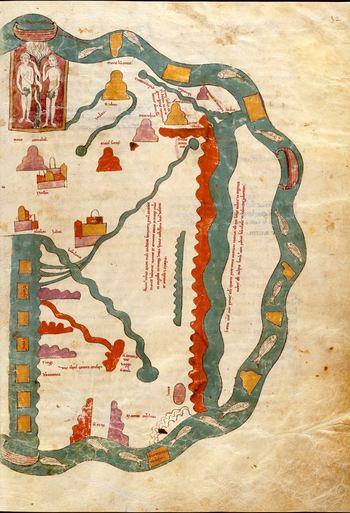 Beatus of Liebana, In Apocalypsin. M.429, Facsimile, Folios 31 verso–32 recto, Map of the World Facsimile of Manuscript, Toledo 1220.