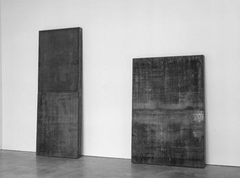 Richard Serra. Counterweights, 2013. Weatherproof steel. Left: 106 x 39 x 5 inches / 269.2 x 350.5 x 12.7 cm  Right: 78 x 53 x 5 inches / 198.1 x 134.6 x 12.7 cm