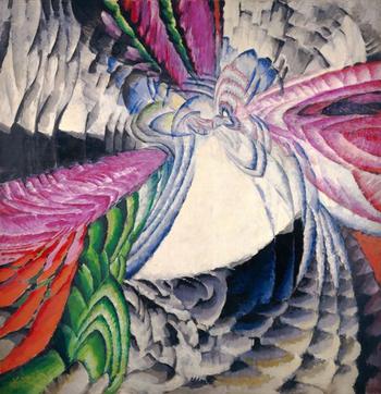 František Kupka. Localisation des mobiles graphiques II (Localization of graphic motifs II). 1912-13. Oil on canvas, 6’ 6 ¾” x 6’ 4 3/8″ (200 x 194 cm). 