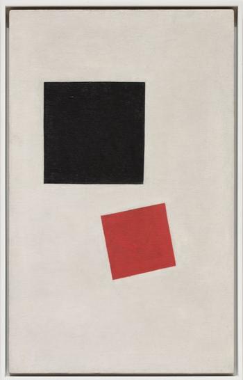 Kazimir Malevich. Zhivopisnyi realizm mal’chika s rantsem-krasochnye massy v 4-m izmerenii. (Painterly realism of a boy with a knapsack color masses in the 4th dimension). 1915.