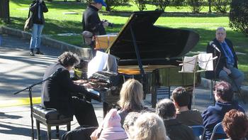 Pianist John Davis performs the music of Gottschalk at a ceremony in Green-Wood Cemetery