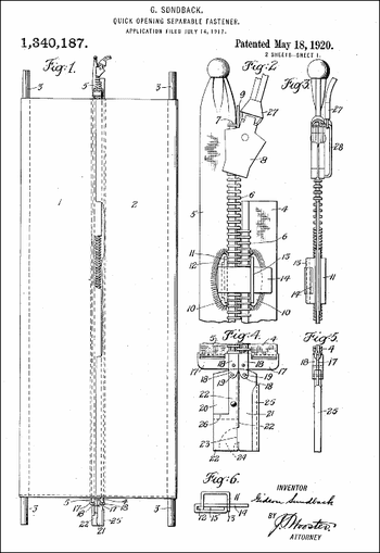 1920 Zipper Patent, by Gideon Sundback