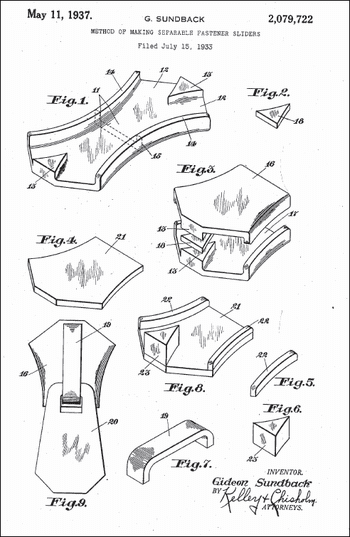 1937 Zipper Patent, by Gideon Sundback