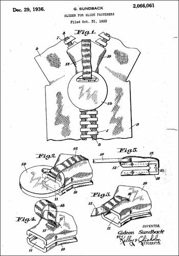 1936 Zipper Patent, by Gideon Sundback