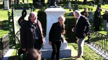 Sculptors Giancarlo Biagi and Jill Burkee with Green-Wood Cemetary President Richard J. Moylan