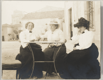 Claribel Cone, Gertrude Stein, and Etta Cone sitting at a table in Settignano, Italy, June 26, 1903. Claribel Cone, Gertrude Stein, and Etta Cone sitting at a table in Settignano, Italy, June 26, 1903.