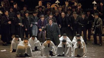A scene from the Prologue of Offenbach's "Les Contes d'Hoffmann" with Joseph Calleja as Hoffmann. 