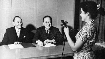 Many of classical music’s biggest stars came to the WQXR studios throughout the 1940s and '50s, including Jascha Heifetz (right), seen here sitting next to WQXR music director Abram Chasins.