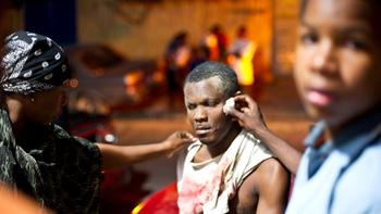 A wounded man in Port-au-Prince, Haiti