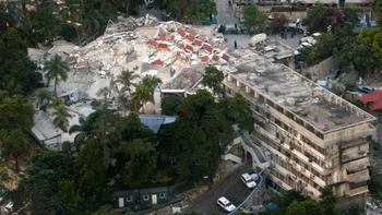 An aerial view of the UN headquarters in Haiti shows the devastation caused by Haiti's 7.0 magnitude earthquake.