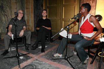 (from left to right) Steve Wax, Managing Partner for Campfire Media and filmmaker; Cornelius Dufalo, violinist for Ne(x)tworks; Helga Davis, WQXR host