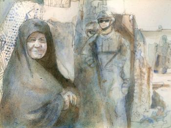 Pierce's watercolor of the photo.