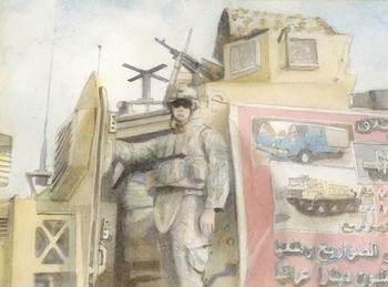 A watercolor that Pierce made from the photograph.