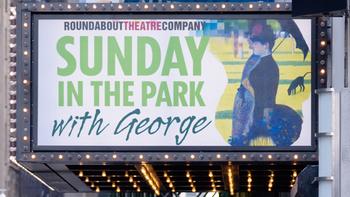 Marquee from the 2008 Broadway revival of <em>Sunday in the Park with George</em>, music and lyrics written by Stephen Sondheim. The show premiered in 1984.