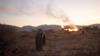 A still from "Rubber," directed by Quentin Dupieux. The campy French film is the story of a tire that comes to life and begins terrorizing people in a midwestern town.