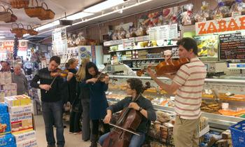 The Escher Quaret Plays in front of the Zabar's Fish Counter