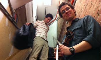The musicians prepare for their Zabar's debut in the store's "backstage" area