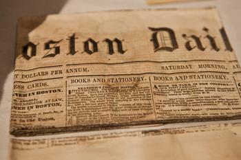 Newspapers found in a 1795 time capsule, are displayed at the Museum of Fine Arts on January 6, 2015, in Boston, Massachusetts. 