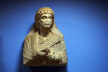 A picture taken on March 14, 2014 shows a sculpture found in the ancient Syrian oasis city of Palmyra, 215 kilometres northeast of Damascus, and now displayed at the city's museum.