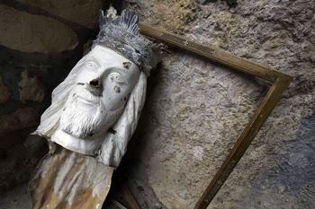 A broken artifact depicting Jesus Christ is seen at the monastery of Saint Takla in the ancient Christian town of Maalula, 56 kilometers northeast of the capital Damascus on May 14, 2014. 