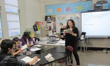 English teacher Erin Bauer helping students write an effective introduction.