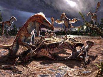 <em>Utahraptor attacking Hippodraco</em>