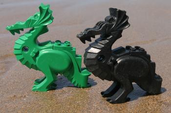 These Lego dragons washed up in Bigbury on Sea, South Devon, England in the late 1990s. 