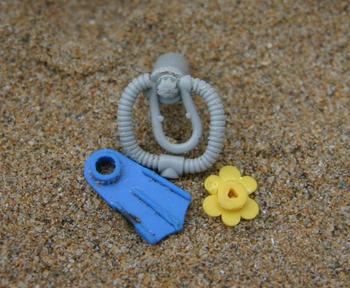 A scuba tank, diver flipper and daisy, all from the container of Lego that fell off the Tokio Express back in 1997. 