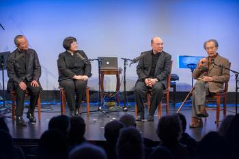 Tan Dun, Chen Yi, Zhou Long and Chou Wen-chung (from left to right) at "From China to America" at New York HIstorical Society on Jan. 10, 2014