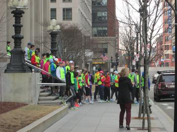 Tufts marathon team members beginning their training run.