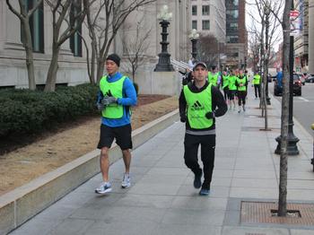 Tufts marathon team members beginning their training run.