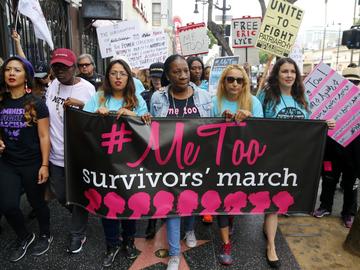 Participants march against sexual assault and harassment at the #MeToo March in the Hollywood section of Los Angeles on Sunday, Nov. 12, 2017. 