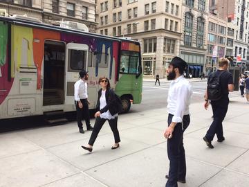 Two rabbis and a mitzvah tank in Manhattan in June, 2017.