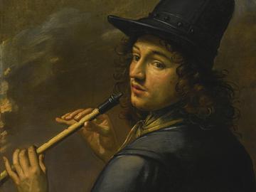 Young Man Playing a Recorder (Anonymous; French School, 17th Century)