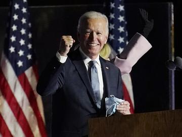 Democratic presidential candidate former Vice President Joe Biden speaks to supporters, early Wednesday, Nov. 4, 2020, in Wilmington, Del. Biden defeated President Donald Trump to become the 46th pres