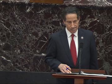 In this image from video, House impeachment manager Rep. Jamie Raskin, D-Md., becomes emotional as he speaks during the second impeachment trial of former President Donald Trump in the Senate at the U