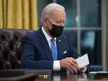 In this Feb. 2, 2021, file photo President Joe Biden delivers remarks on immigration, in the Oval Office of the White House in Washington. 