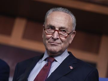 Senate Majority Leader Chuck Schumer, D-N.Y., speaks to reporters after a closed-door policy meeting, at the Capitol in Washington, Tuesday, Aug. 2, 2022.