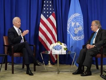 President Joe Biden meets with United Nations Secretary-General Antonio Guterres during the 77th Session of the United Nations General Assembly on Wednesday, Sept. 21, 2022, at the U.N. headquarters