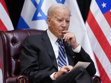 President Joe Biden listens as he and Israeli Prime Minister Benjamin Netanyahu participate in an expanded bilateral meeting with Israeli and U.S. government officials, Wednesday, Oct. 18, 2023, in Te