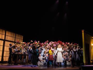 A scene from Kevin Puts's 'The Hours' with Kathleen Kim as Barbara, Renée Fleming as Clarissa Vaughan, and Sean Panikkar (far right) as Leonard Woolf.
