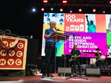 Brian Lehrer hosts the WNYC and Friends Centennial Celebration at SummerStage in Central Park on Sept. 9, 2024.