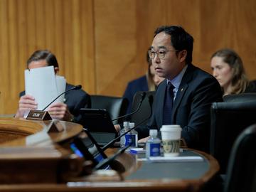 U.S Sen. Andy Kim (D-NJ) speaks during a hearing with the Senate Committee on Homeland Security and Governmental Affairs on Capitol Hill on May 20, 2025 in Washington, DC.