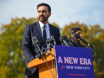 Mayor-Elect Zohran Mamdani speaks during a press conference at the Unisphere on November 05, 2025 in the Queens borough of New York City.