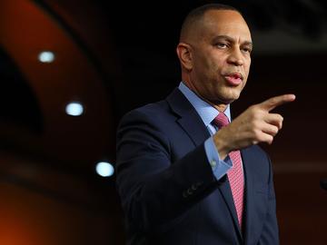 House Minority Leader Hakeem Jeffries (D-NY) speaks during a press conference at the US Capitol on February 09, 2026 in Washington, DC. 