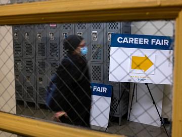 Job seekers attend a career fair in Harlem hosted by Assemblymember Jordan Wright on December 10, 2025, in New York City.