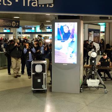 The Transportation Security Administration and Amtrak piloted two types of bomb detection devices in Penn Station Tuesday. Both require someone to monitor a laptop with a camera feed.