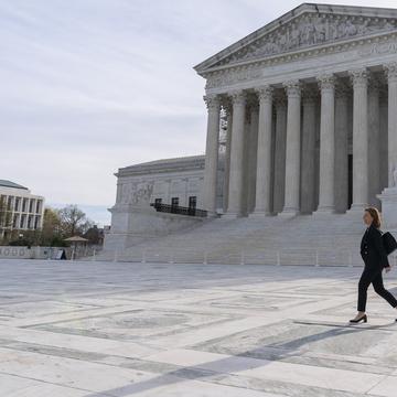 Attorney Lisa Blatt, of Williams & Connolly LLP, walks as she poses for a photograph in front of the Supreme Court, Monday, April 8, 2024, in Washington.