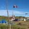 An American flag flies upside down in protest at an encampment near North Dakota's Standing Rock Sioux reservation on Friday, Sept. 9, 2016. 
